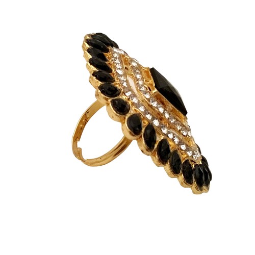 Ethnic Kundan Bollywood Style Gold Tone Indian Pearl CZ Bridal Adjustable Ring - Picture 6 of 10