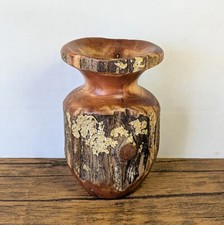 4" Turned Wood Live Bark Raw Edge Bud Vase, Cottage Decor, Signed George Looney