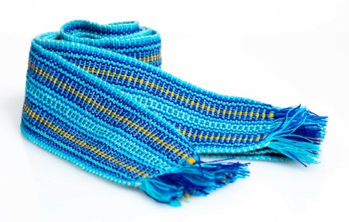 Ukrainian hand woven homespun Hutsul Belt Blue Yellow KRAYKA for Vyshyvanka - Picture 11 of 11