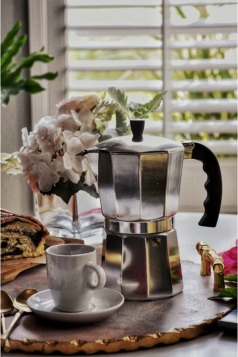 Caffettiera LAOION Stovetop In Acciaio Inox 18/8 295ml (6 Tazze) - Macchina Espresso Moka Per Induzione, Gas, Elettrico, Con Valvola Di Sicurezza