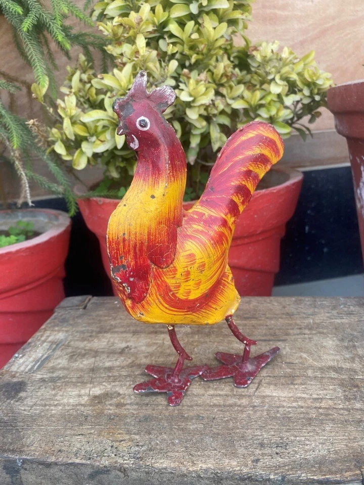Antigua figura de gallina de gallo pintada a mano de colección decoración de jardín estatua de gallo  Foto 4 de 4