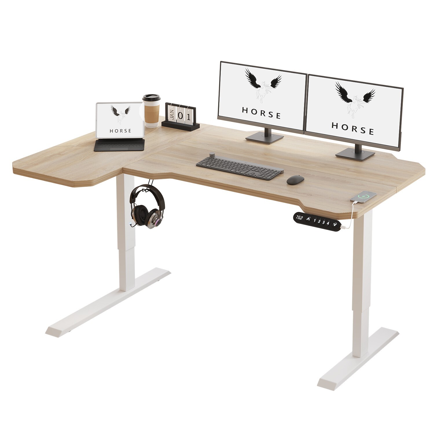 59“ Modernchamp L-Shaped Height Adjustable Standing Desk  Electric Lifting Table