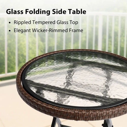 Outdoor Side Table Round Rattan Patio Side Table Small Foldable Wicker Table - Picture 7 of 10