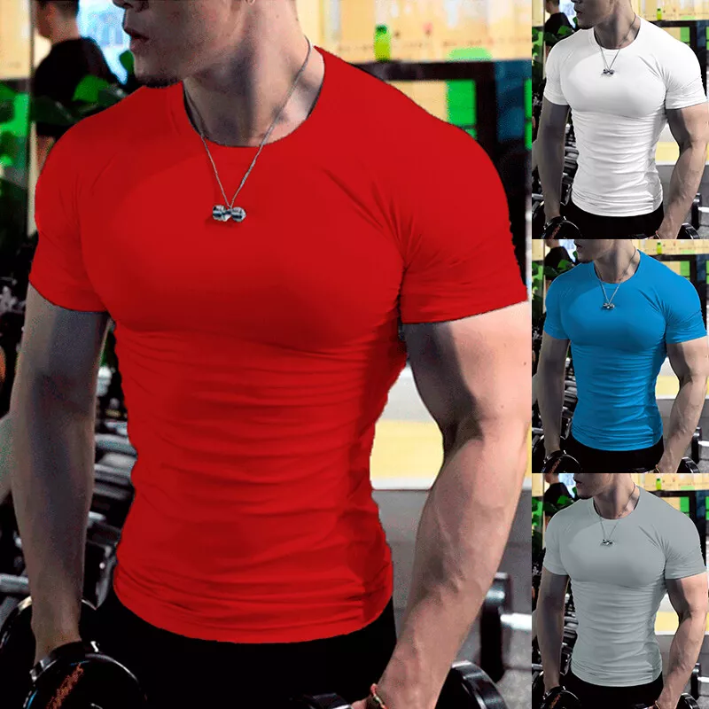 Uomo Top Palestra Manica Corta Fitness Maglietta Contenitive Sport