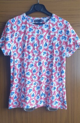 M&S Damen Baumwollmischung Blumenmuster Top Größe 14 (B16)