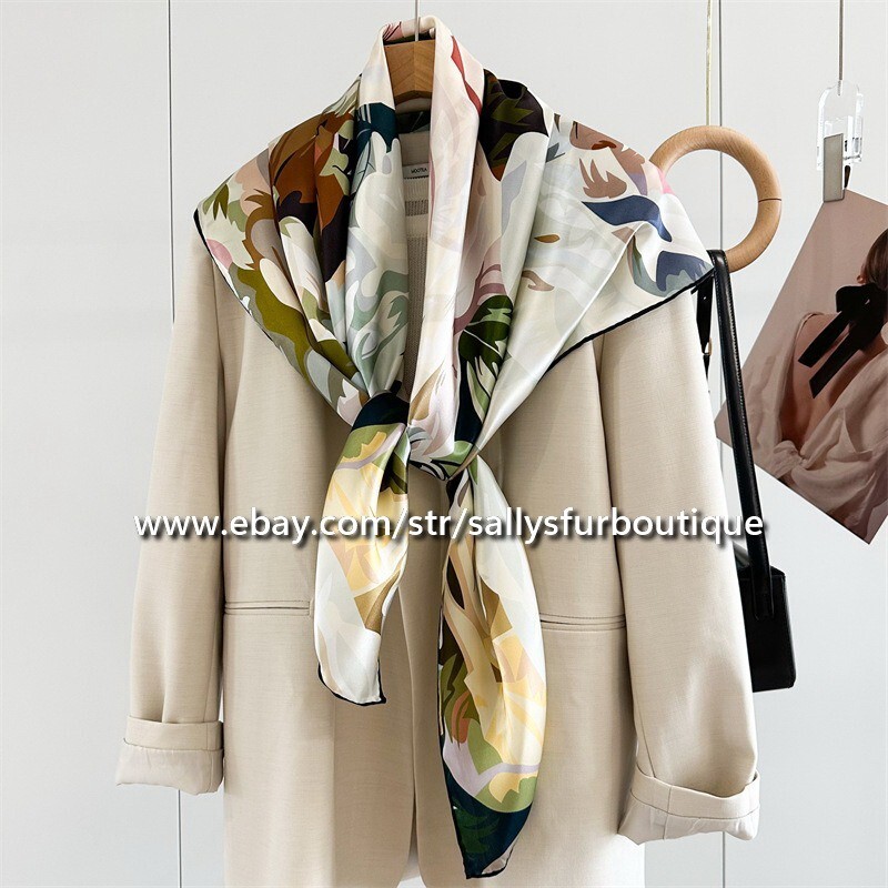 Sallys 100% Pure Silk Square Scarf 110cm Roses Print Wrap Shawl Bandanna