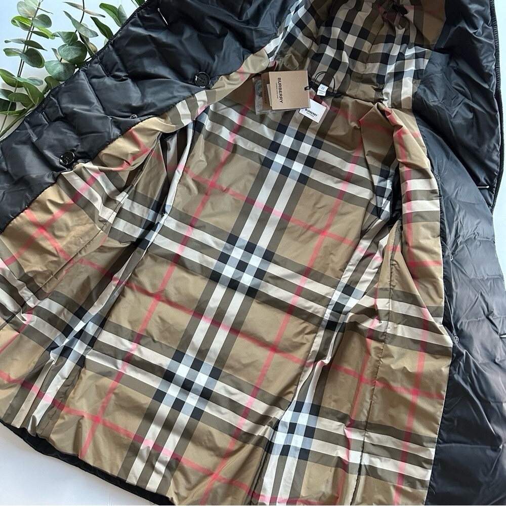 NEW Burberry Women’s Witley Down Jacket Black Belted Hooded Coat Size XS image 4