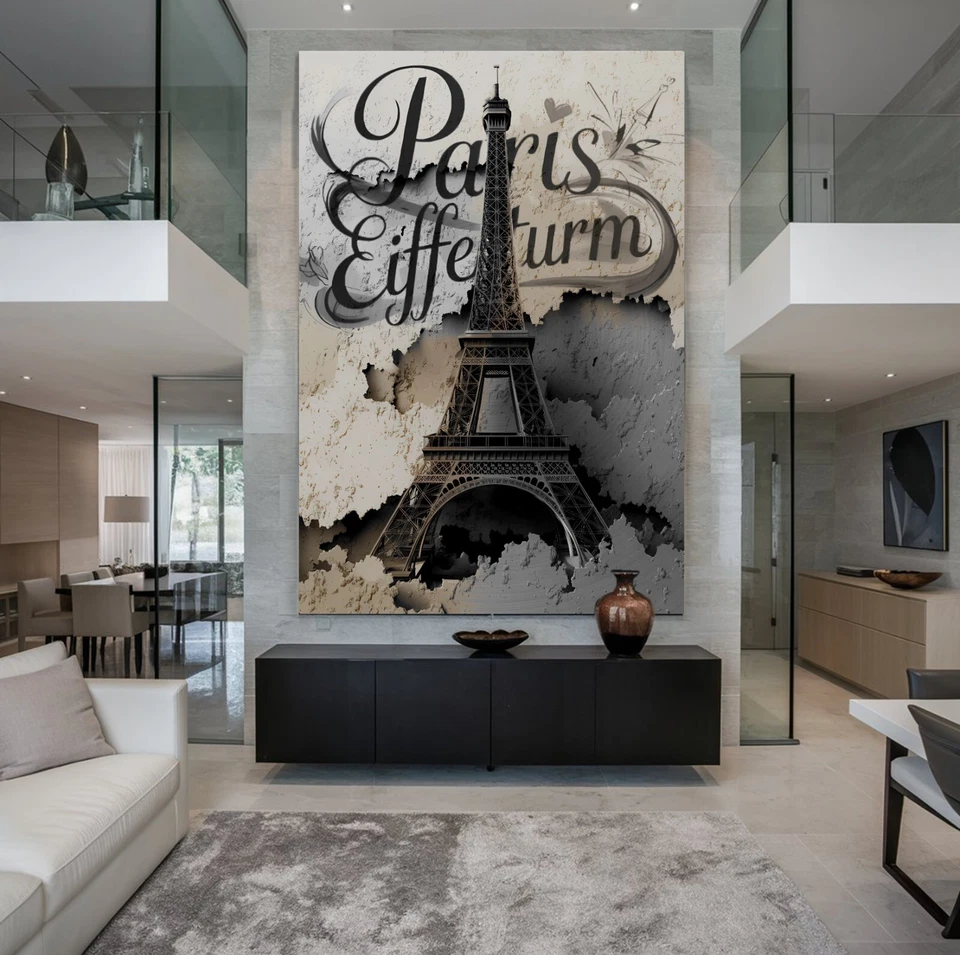 XXL LEINWAND BILDER BIS 165x110x5 EIFFELTURM PARIS WANDBILD BEIGE GRAU 3D-OPTIK - Bild 2 von 2