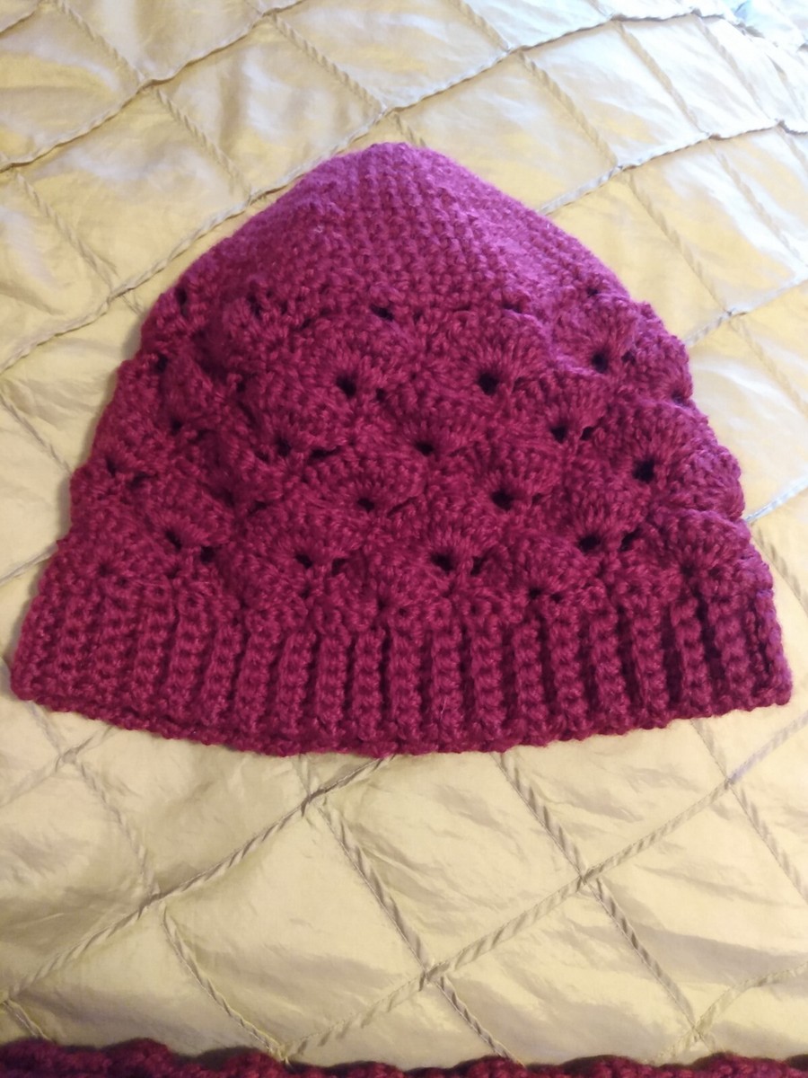 Homemade/Handmade Crochet Maroon Alpaca Hat and Cowl Scarf 