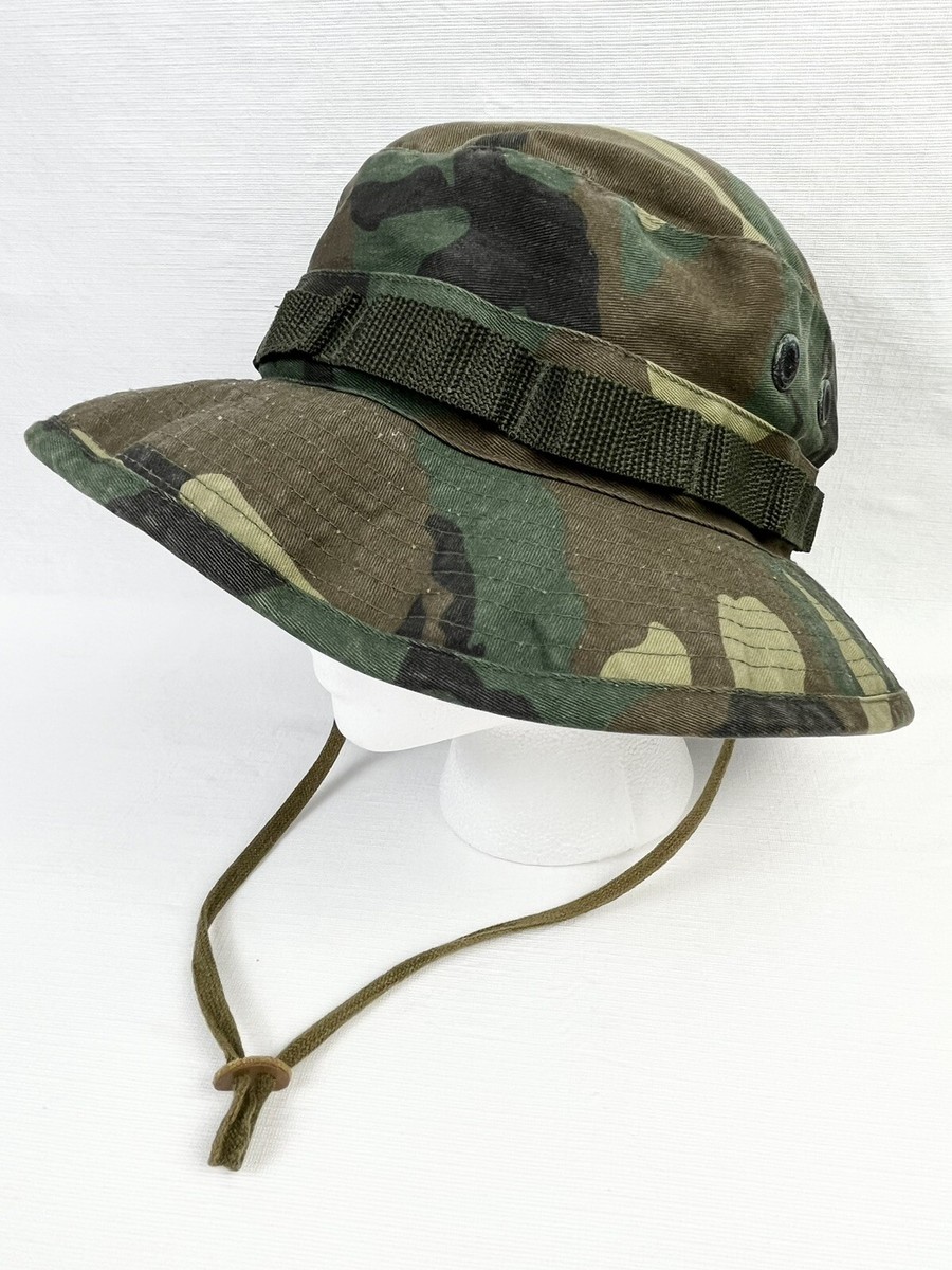 SIZE 3/4 GREEN CAMOUFLAGE HAT SUN HOT WEATHER BUCKET STYLE MIL