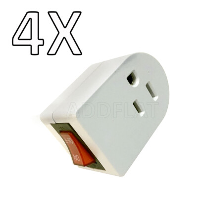 1 To 4 PC 3 Prong Grounded AC Power Wall Tap 1 Outlet w/ ON / OFF Switch Button