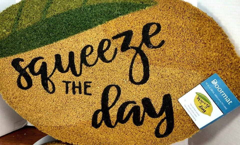 Squeeze the Day Lemon Shape Natural Coir Rubber Back Indoor Outdoor28"Lx16"W NEW - Image 2 of 4