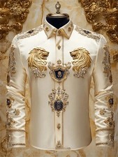Men’s Luxury Baroque Shirt  Long Sleeve Silk Blend, Party Fashion, Spring/Summer