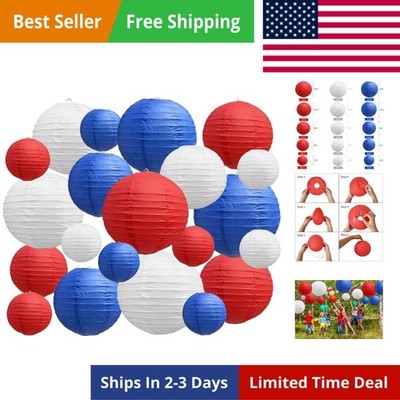 21 Pcs Red Blue White Round Paper Lanterns Decorative Hanging Asia Chinese Ja...
