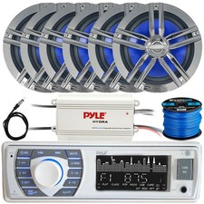 Pyle Single DIN Marine Receiver, Bluetooth Amp, 6x 6.5" Speakers, Antenna, Wire