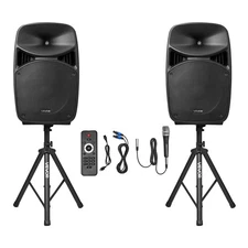 2 X 15 in Speakers Portable PA System 2000W Mixer Bluetooth Mic 3-Channel