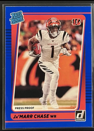 Jamarr Chase 2021 Donruss Rated Rookie Press Proof Blue Cincinnati Bengals #262