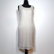 R M Richards Metallic Champagne Gold Midi Dress Sleeveless Cocktail 16