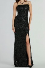 Black Windsor Prom Dress Sequin Patterned Size S Elegant Formal Long Goth