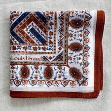 Vintage Handkerchief Cotton Orange Blue Paisley Flourish  Striped Art Hanky 17"