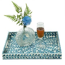 CLAYNIX 15.7"x11.8" Lacquer Mother of Pearl Inlay Mosaic Serving Tray Rectangula