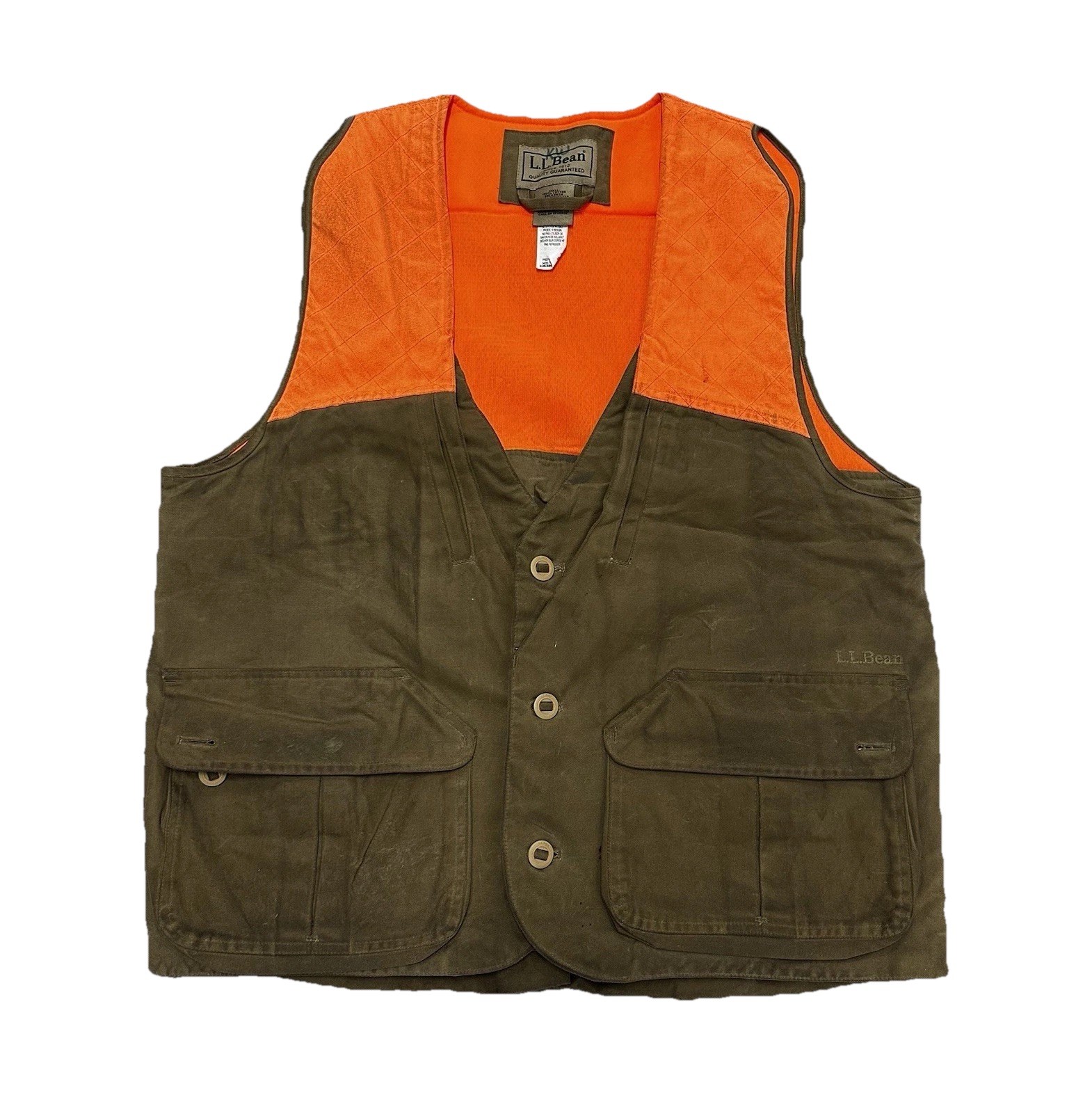 LL Bean Waxed Hunting Vest Large Brown Blaze Orange Field Game Utility USA