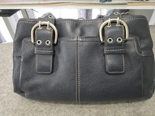 Tignanello Leather Handbag Navy Blue Buckle Details Sholder Bag Tons Of Pockets 