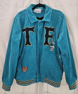 Teddy Fresh Blue Baseball Corduroy Jacket Patchwork Embroidered Size XL Rare 