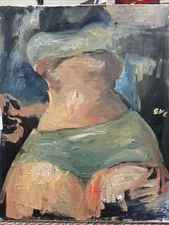 French Cubism Boudoir Interior Oil Painting Original Signed Woman 16x20 Canvas