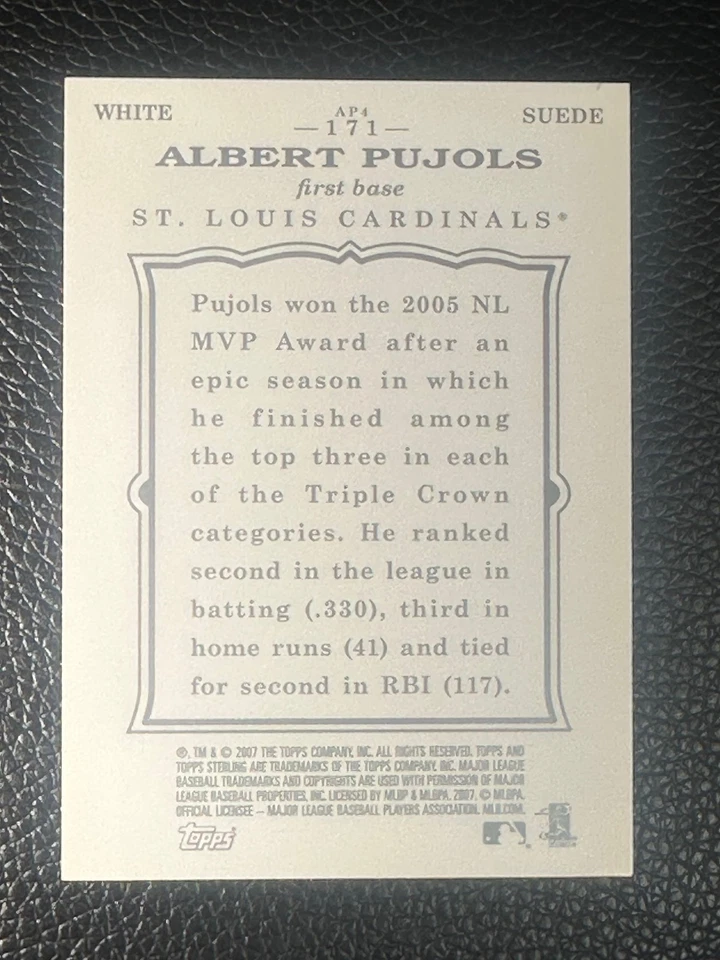 2007 Topps Sterling White Suede #171 Albert Pujols /50 - Image 2 of 2