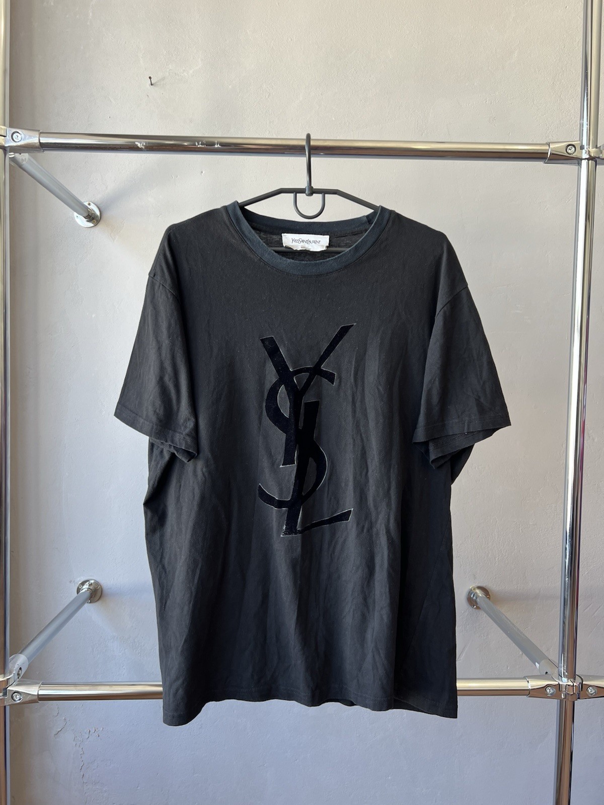 MOLTO RARO! T SHIRT YVES SAINT LAURENT RIVE GAUCHE LOGO VELLUTO NERO COTONE TAGLIA XL