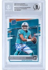 Tua Tagovailoa Signed 2020 Panini Donruss Optic #152 Dolphins Rookie Card BAS. rookie card picture
