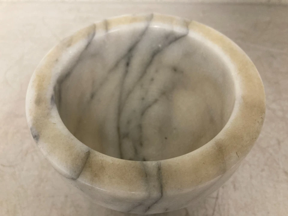 Винтажная Мраморная Ступка Светлая и Темно-Серая Вереница Тяжелая - Изображение 4 из 4
