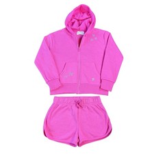 Conjunto de sudadera con capucha Butter súper suave deslumbrante con cremallera y pantalones cortos rosa intenso pequeño 7-8