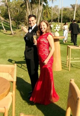 Vintage Red Lace Wedding Guest Prom Dress; Size 4