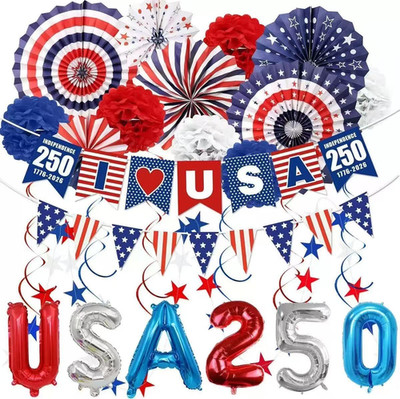 45Pcs 4Th of July Patriotic Decorations Set, 250Th Anniversary Balloons, Red Whi