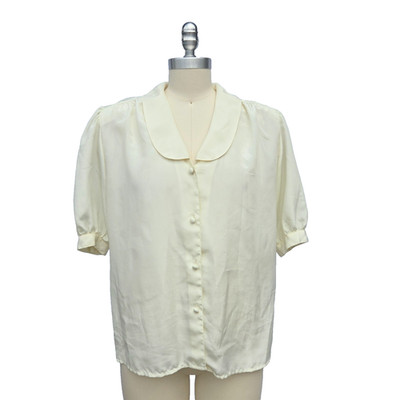 Vintage 80s Puff Sleeve Top Size 10 M Ivory Peter Pan Collar Whimsical Edwardian
