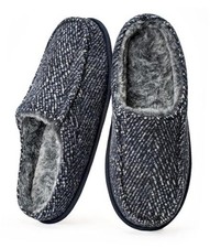 Mens Indoor Slippers Memory Foam Non Slip House Shoes with Plush 10-11 Navy