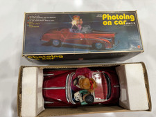 1970 Vintage Photoing on car Tin Red Convertible Toy Vehicle w/ Figures, Box