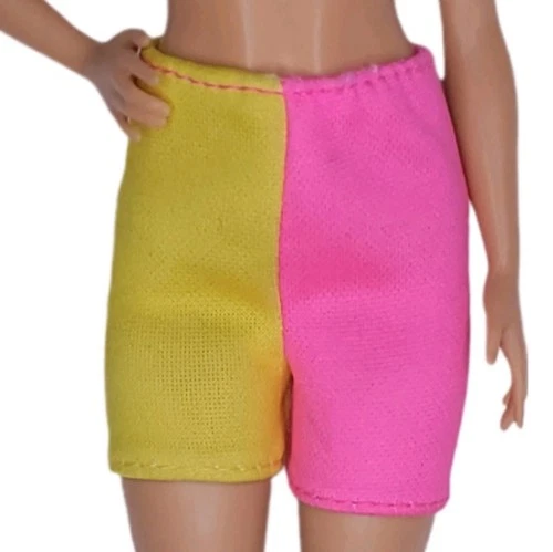 Barbie '90s Fashion Bike Shorts Pink Yellow Colorblock Elastic Waist Pull-On Vtg