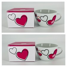 TWO T-Mobile White Mug Valentines Day Hearts Love Coffee Mugs /Tea Cups - NIB
