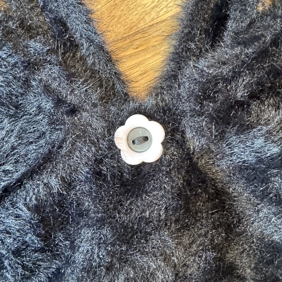 For Love & Lemons Fuzzy Bralette Womens Small Black Faux Fur Knit Flower Button - Image 4 of 4