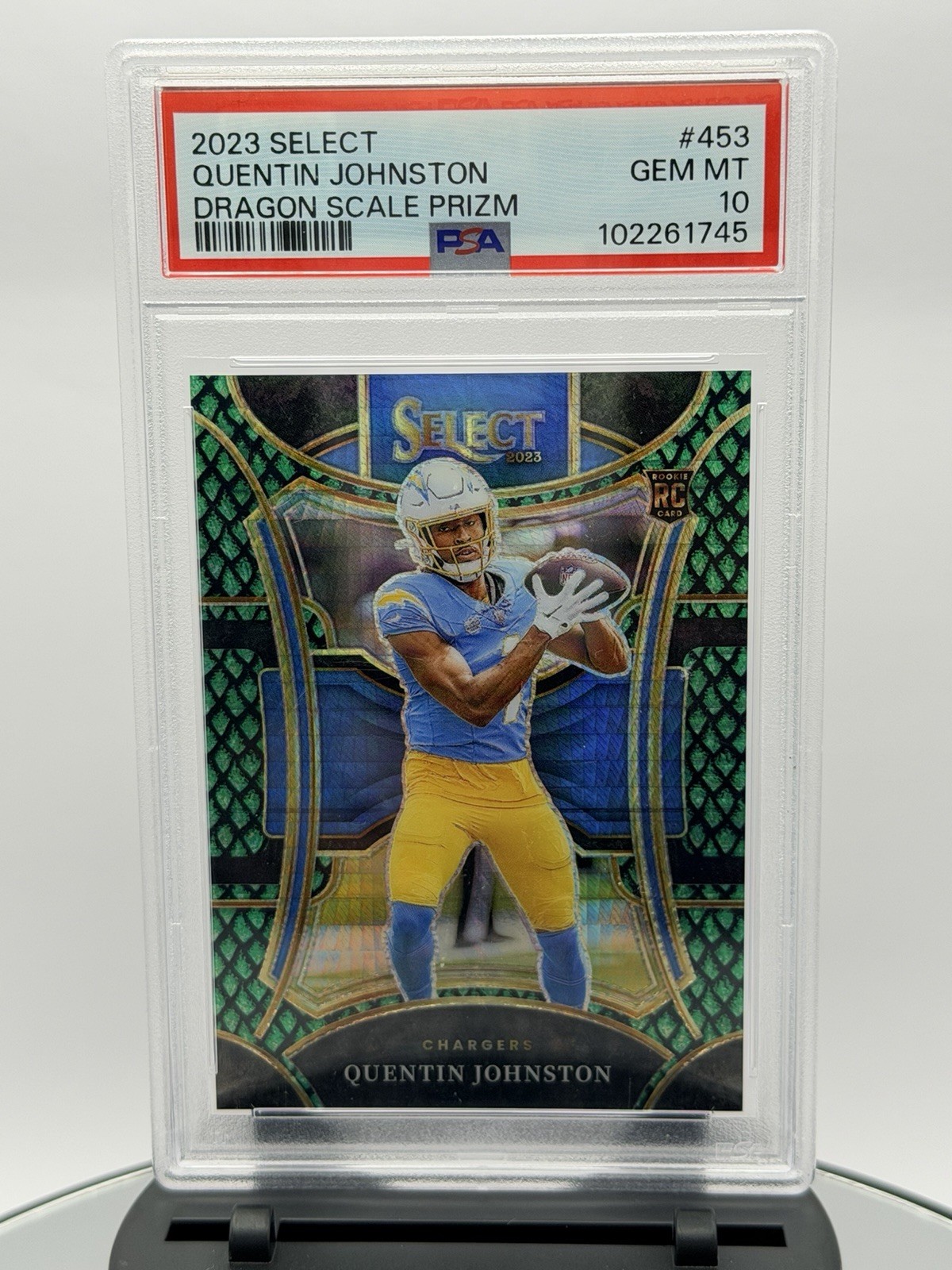 2023 Panini Select Suite Level Quentin Johnston #453 Dragon Scale Prizm /70 (RC)