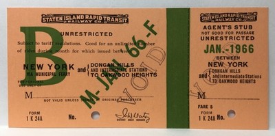Staten Island Rapid Transit Jan 1966 Dongan Hills Oakwood Heights Void Ticket B2