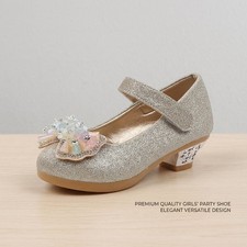 Girls Rhinestone Bow Dress Shoes Kids Party Wedding Heels Formal Shoes