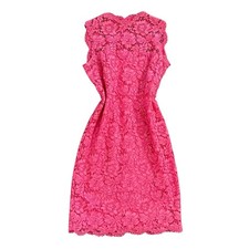Valentino UK10 Dress Floral Lace Pink Midi High Neck Bow Detail Shift Sleeveless