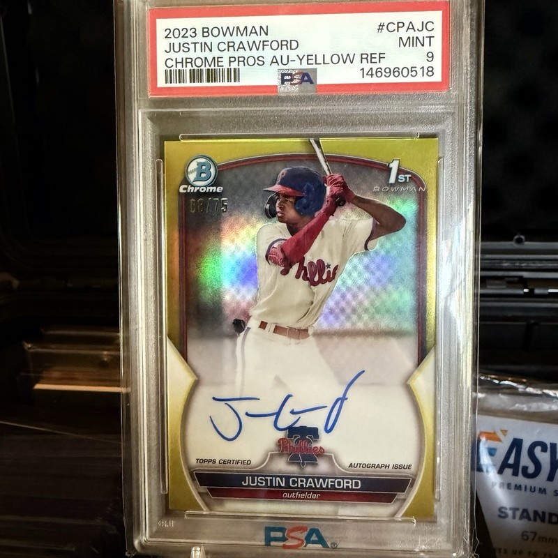 2023 Bowman - Chrome Prospect Autographs Justin Crawford Yellow /75 PSA 9 MINT