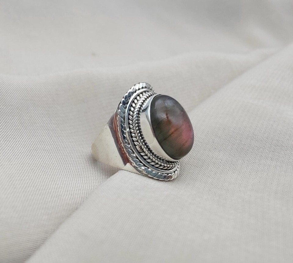 Natural Purple Labradorite Ring 925Sterling Silver Boho Mystic ...