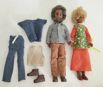VINTAGE MATTEL SUNSHINE FAMILY HAPPY DOLLS GRANDPA GRANDMA DARK SKINNY 1973 - Bild 1 von 4