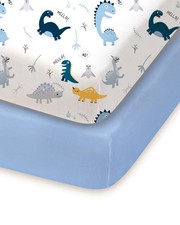 Pack and Play Sheets Fitted, Dino Animals Blue, Soft and Stretchy, Hypoallerg...